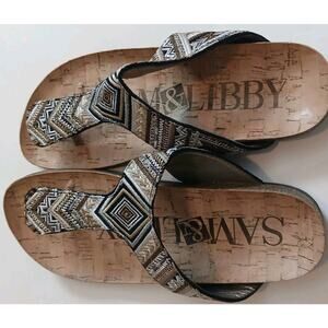 Sam& Libby Sandals Women's 6 .5 Holly Flip Flop Thong Multicolor Embroidery Boho